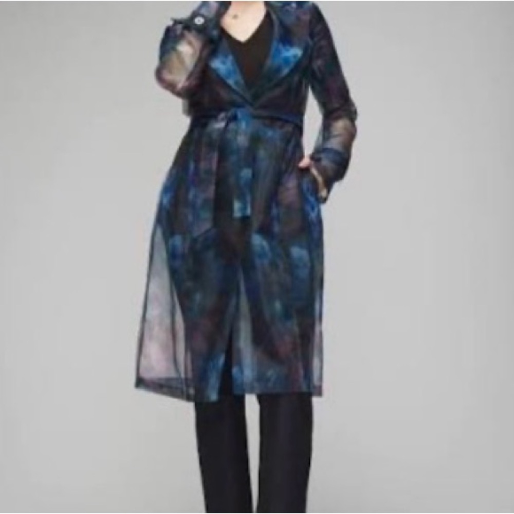 White House Black Market Blue Patterned Trench Coat. Medium. NWOT. Never worn.